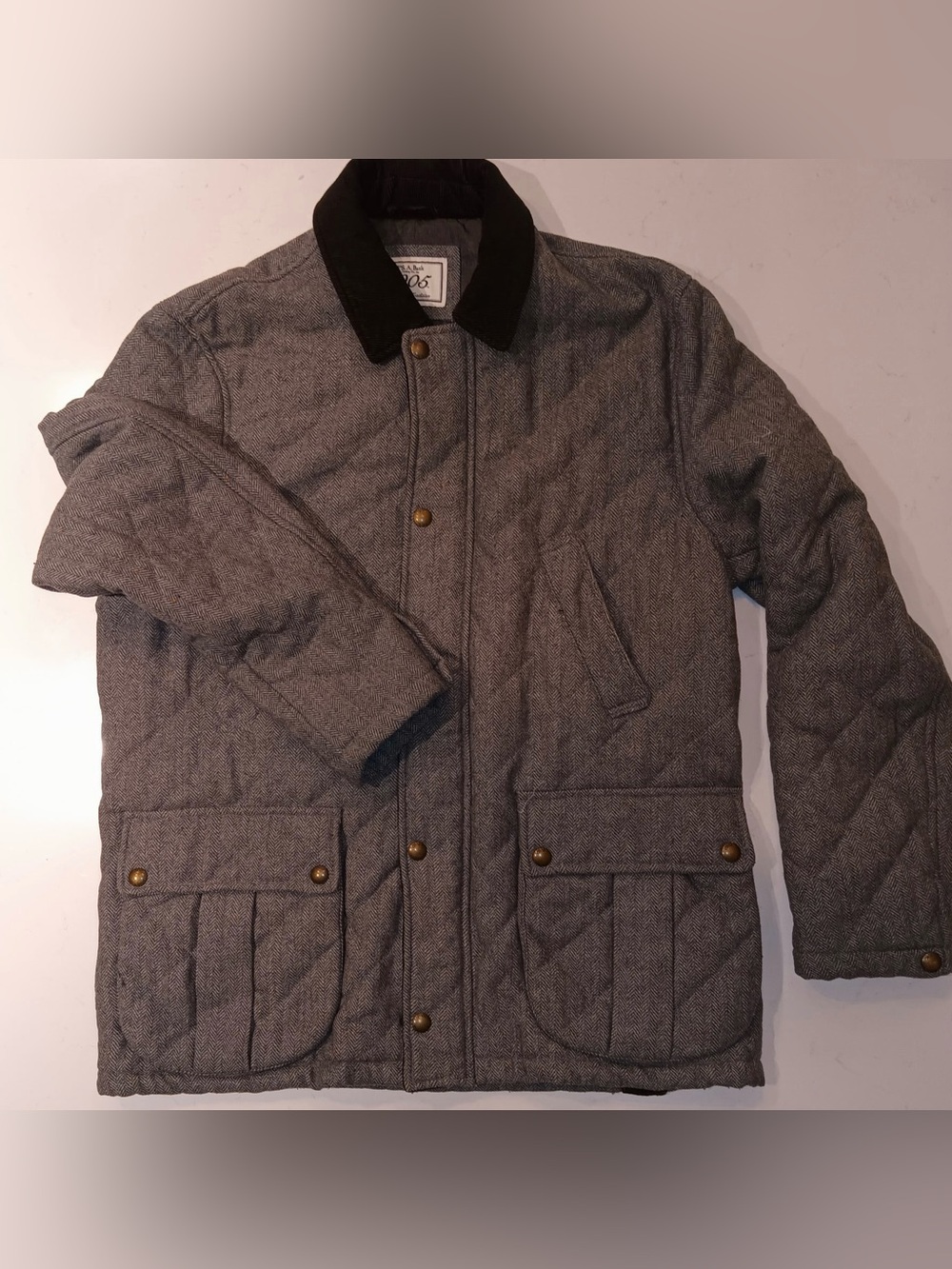 Men's Quilted Grey Brown Barn Field Jacket with Corduroy Collar